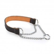 Half Check collar double leather Nero 30 mm wide with chain 